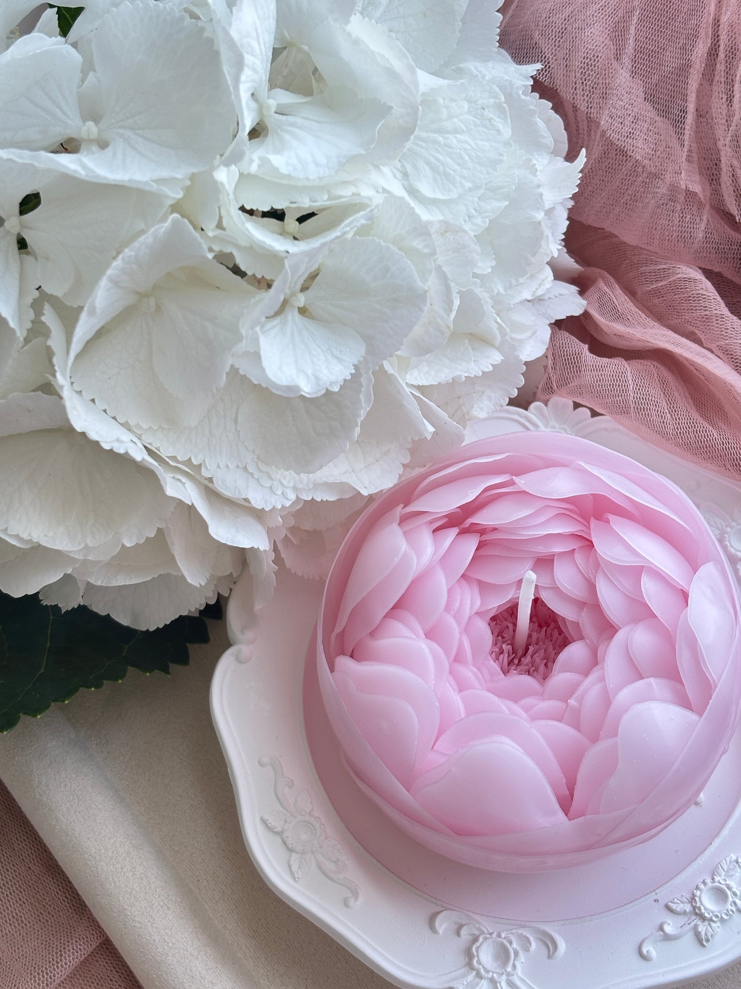 pink flower candle
